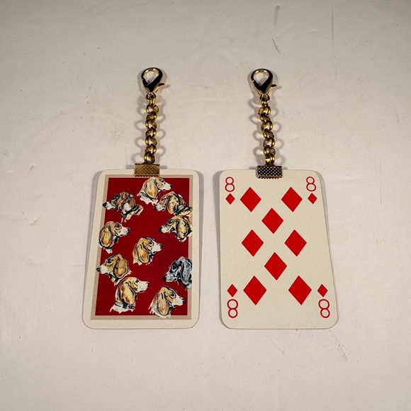 Hermes Accessories - Authentic Hermes Playing Card Keychain Set Dog Motif Red Diamonds Cards